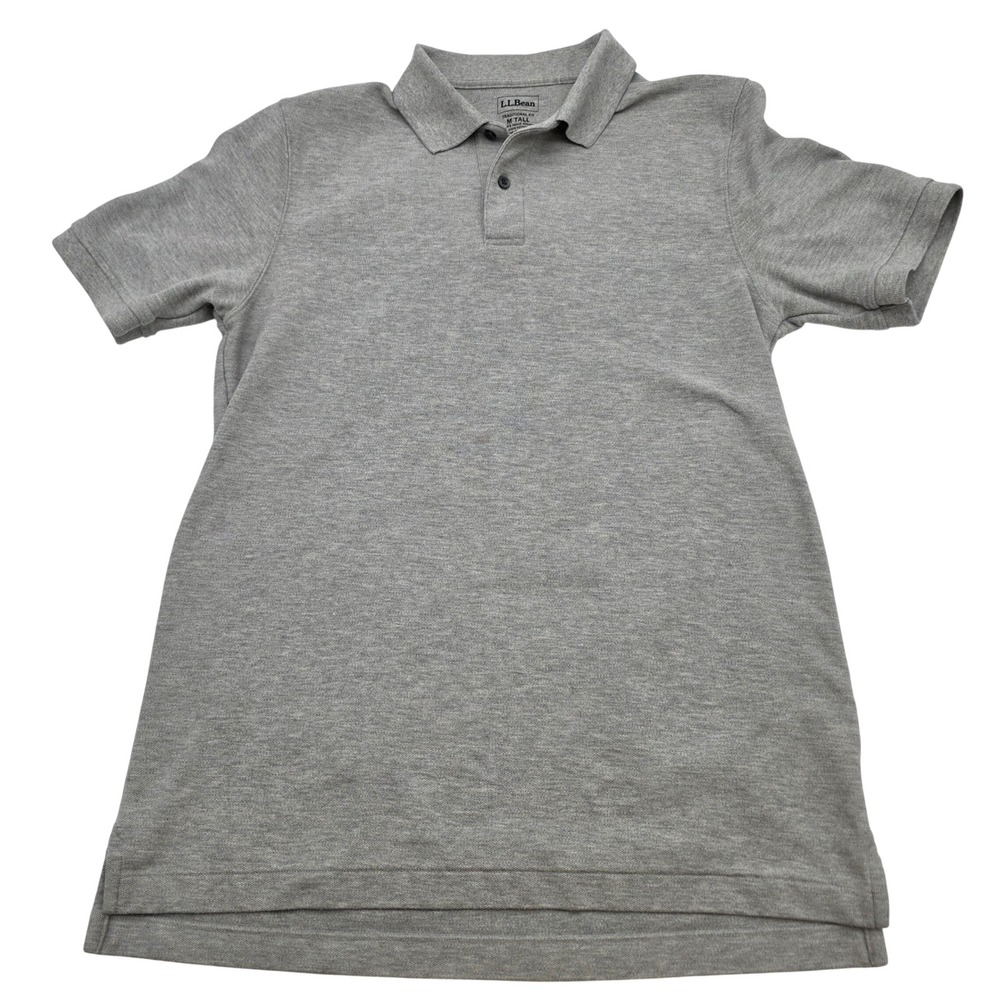 Preppy L.L.Bean Polo Shirt Mens M Tall Grey Short Sleeve Cotton Pique